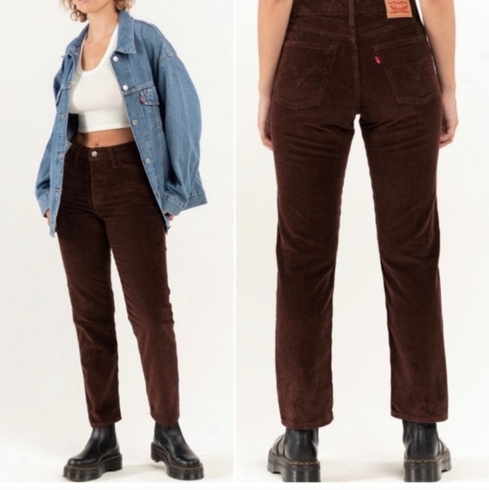 Levis Wedgie Straight Leg Button Fly Corduroy Jeans Brown
